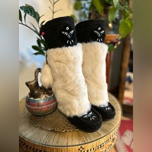 Genuine Vintage Suede and rabbit, Laurentian Chief MukLuks knee high moccasins